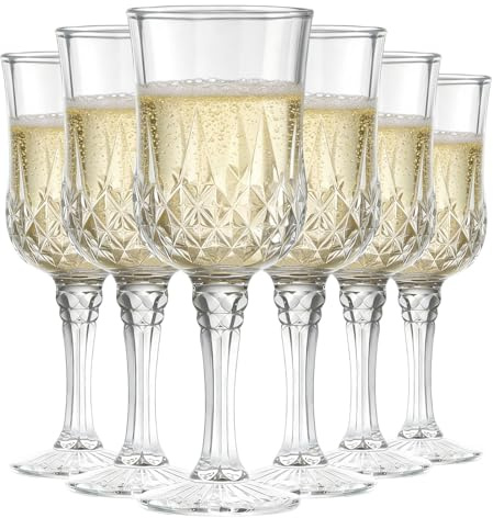 Gviix Champagne Flutes Set of 6, 215ml Prosecco Glasses, Vintage Wine Glasses Reusable Clear Wine Glasses for Wedding,Garden Party, Birthday, Christmas, Picnic