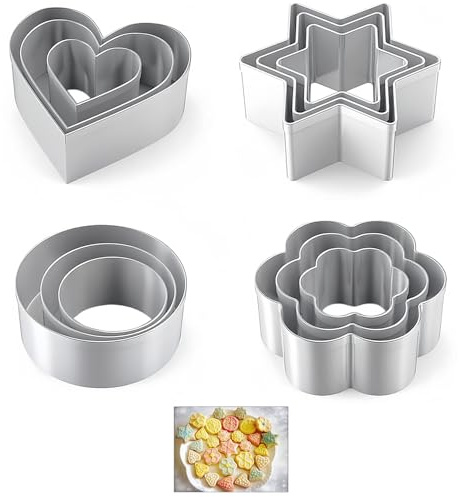 Moldes Galletas,12 Pcs Moldes de Galletas de Acero Inoxidable Cortadores de Galletas con Formas de Corazón Flor Estrella y Redondo para Repostería Rosquillas Pan Pastelería CumpleañOs Navidad