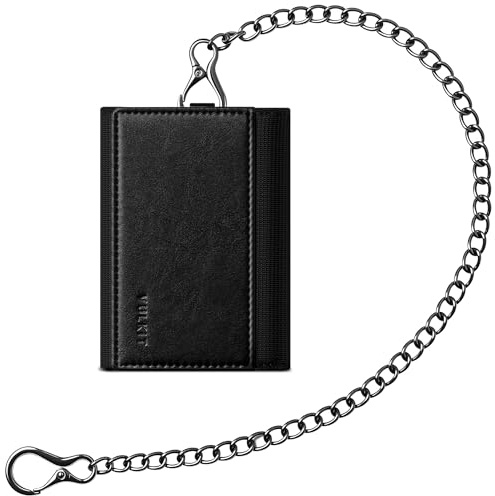 VULKIT Mens Wallet RFID Blocking Credit Card Holder, Anti-Theft Card Wallet for Men, Trifold Wallet with Magnetic Closure, Chain Wallet for Biker, Hiker, Camping, Outdoors
