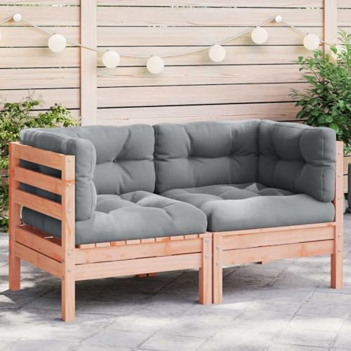 Angajara Garten-Ecksofa mit Kissen 2 Stück Massivholz Douglasie wetterfestes Lounge-Sofa modulare Couch für Terrasse Balkon Veranda und Pool, wetterfeste Polster