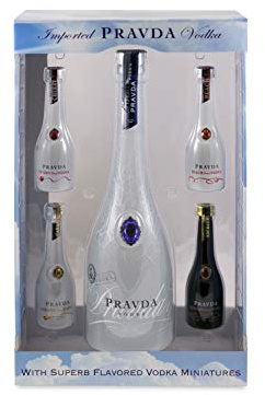 Pravda Wodka Geschenkset mit 4 verschiedenen flavored Miniaturen zum verschenken und sammeln (1 x 0.7 l + 4 x 0.05 l)