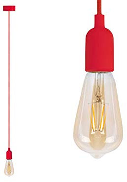 Universal Schnurpendel Hängelampe Textil rot mit E27 Filament LED, Kabel 140cm