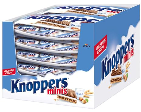 Knoppers minis – 12 x 200 g – Gefüllte Waffelschnitten mit Milch- und Nougatcreme, Haselnüssen und Kakao