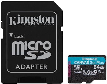 Kingston Canvas Go! Plus microSD Tarjeta de Memoria Categoria 10, UHS-I 64 GB microSDXC 170R A2 U3 V30 Card con ADP