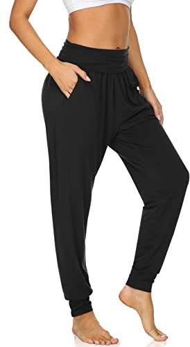 UEU Womens Loose Yoga Harem Joggers with Pockets Black, M