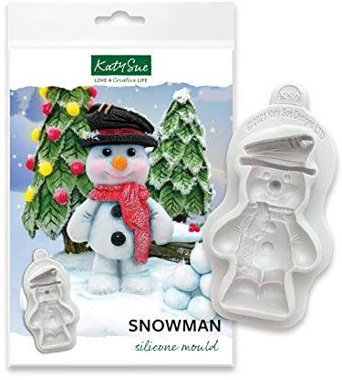 Katy Sue Snowman Silicone Mould for Christmas Cake Decorating & Crafting. Makes a Snowman Figure 77 Tall x 50 Wide in Millimetres for Fondant, Sugar Paste, Air Dry Clay, Polymer Clay. UK-Made