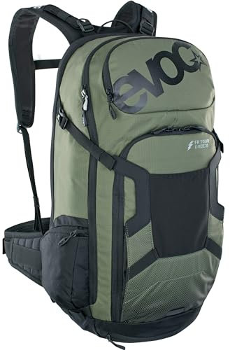 EVOC FR TOUR E-RIDE 30 E-Bike-Rucksack, Fahrradrucksack mit Rückenprotektor (gepolstertes Fach für Ersatz-Akku, Kontroll Display Fach, Gurtfixierungs-System für Ladegerät), Dunkeloliv/Schwarz