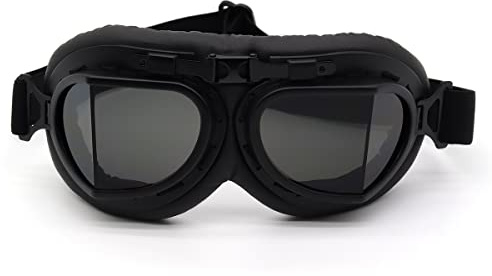kucehiup Vintage Aviator Goggles Motorcycle Goggles (Black frame Smoke lenses)