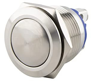 SeKi 19161 - Pulsante a pressione in acciaio inox, Ø 19 mm, a forma di testa curva, attacco a vite; campanello