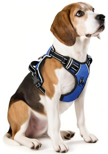 HEELE Hundegeschirr, Geschirr für Mittlere Hunde, Anti Zug, Blau, M | Brustgeschirr für Mittelgroße Hunde, Weich Atmungsaktiv Einstellbar Reflektierend Hundegeschirr Anti Zug mit Gepolstert Griff