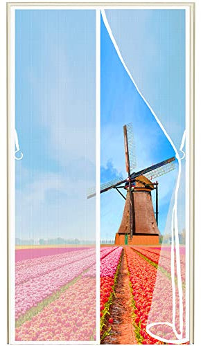 Fliegengitter Tür Magnetisch, 115x210cm Strapazierfähiger Magnet Fliegengitter Balkontür, Hochdichtes Netz Insektengitter Lamellenvorhang für Schiebetür, Küche, Weiß, 663 Größe