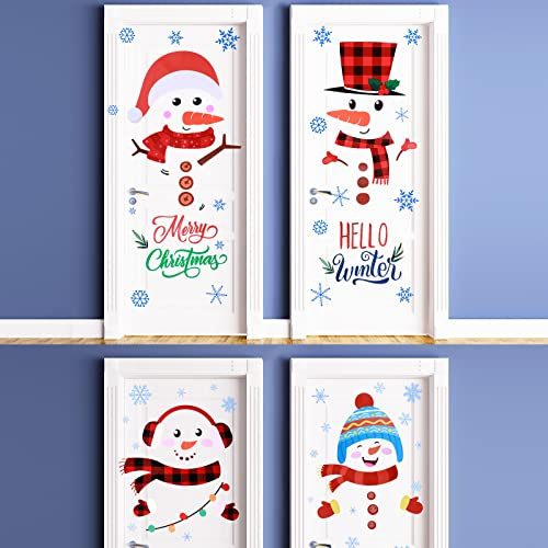 10 Blätter Weihnachten Kühlschrank Aufkleber Groß Schneemann Weihnachten Tür Aufkleber Kühlschrank Sticker Kühlschrank Weihnachtsdeko Schneemann Fensteraufkleber mit Schneeflocken Aufkleber