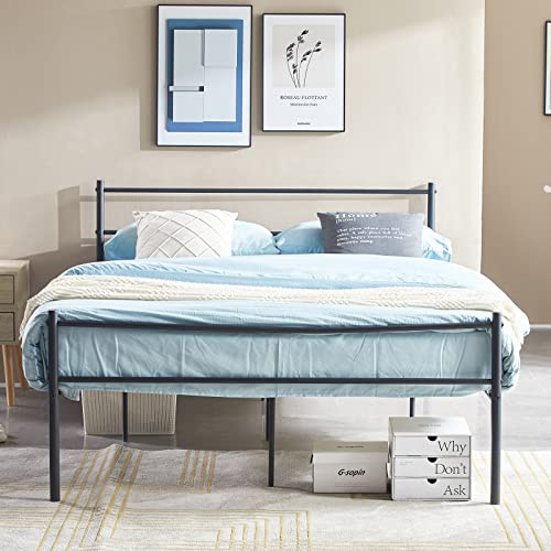 H.J WeDoo Double Bed Frame 140 x 190 cm Metal Slatted Base Support Under Bed Storage Black