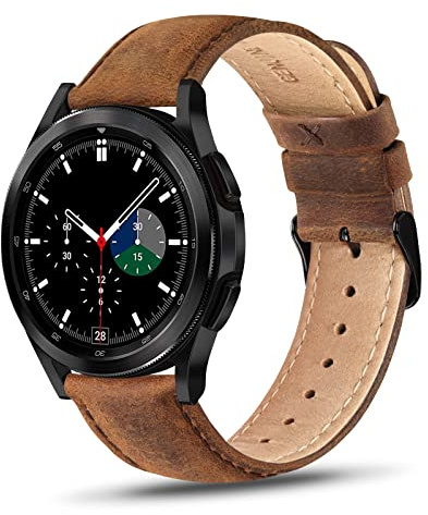 Tuocal Kompatibel für Samsung Galaxy Watch 7 Armband Leder / Galaxy Watch 6 40mm 44mm / Watch 6 Classic / Watch 5/5 Pro, 20mm Leder Armband für Galaxy Watch 4 / Watch 4 Classic Damen, Retro Walnuss