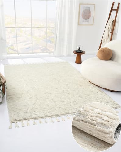 MY-RUG Boho Teppich Liv Creme weiß 190 x 240cm: Spielteppich Baumwolle, großer Boho Teppich, perfekt als Yoga Teppich