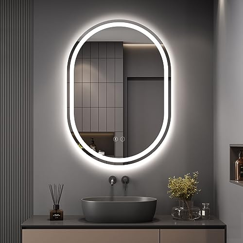 Dripex Badspiegel mit Beleuchtung Led Spiegel mit Bluetooth-Lautsprecher und Touch-Schalter, Dimmbar, 3 Lichtfarbe Einstellbare Badezimmerspiegel mit Beleuchtung, Beschlagfrei Oval 50x70 cm