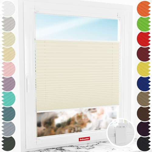 Schuette® Plissee ohne Bohren zum Kleben ● Thermo Kollektion: Sandstone (Beige) ● 70x200cm (Breite x Höhe) ● Suprafix Klebe- & Schraubhalter 2in1 Set Letsbond ● Bequeme Rollo