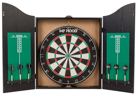 made2trade Dartscheibe Set | Dartschrank mit 6 Steeldart Dartpfeilent für Zuhause und Büro - Dartschrank Holz