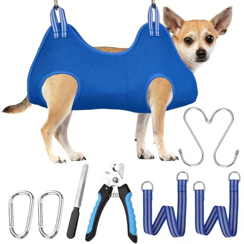OVTEXZOG Hundepflege-Hängemattengeschirr, Hundetragehilfe zum Krallenschneiden, hängende Hängematten-Rückhaltetasche für Hunde zum Krallenschneiden/Krallenpflege (XX-Klein 4KG Max/Blau)