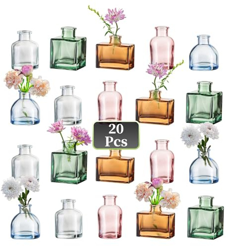 Hewory Lot de 20 vases en verre pour fleurs - Petits vases colorés pour décoration de mariage, décoration de table, centre de table, fête d'anniversaire, fête prénatale