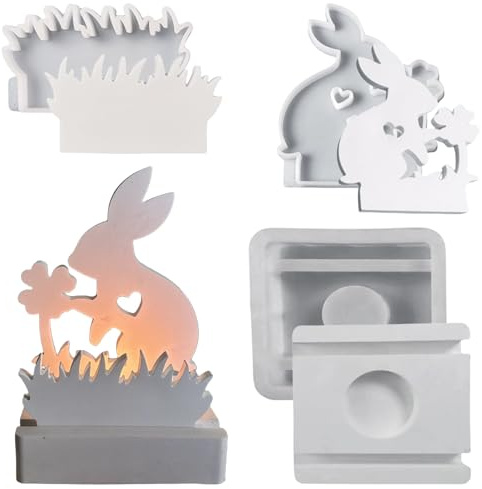 ALEFBET Ostern Silikonform Kerzenhalter, Silikonformen Gießformen Ostern, Silikon Gießform Kerzenhalter, Gipsformen zum Gießen (Hase)