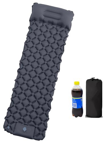 HYPIQQ Isomatte Selbstaufblasend, Luftmatratze Camping Mit Fußpresse Pumpe & Kissen, Outdoor Aufblasbar Isomatte 195 X 60 X 5Cm,Marineblau