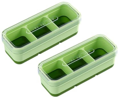 Lot de 2 mini bacs à glaçons en silicone avec couvercle – Bac à glaçons pour 3 glaçons par moule, sans BPA, idéal pour les cocktails, le whisky et les boissons – Empilable et facile à nettoyer, pour