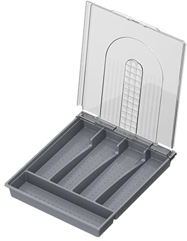 Almacenamiento de cubiertos: organizador para cubiertos, divisor de bandeja para cubiertos | Organizador de cubiertos con tapa, caja para guardar cubiertos con 5 compartimentos, estuche para guardar c