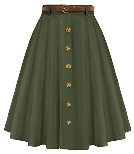 Belle Poque Damen Vintage Röcke Stretch Hohe Taille A-Linie Midi Röcke mit Taschen & Gürtel