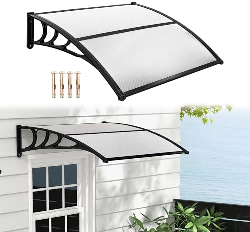 RELAX4LIFE Marquise de Porte Exterieur 150x100 CM, Auvent Porte d’Entrée en Polycarbonate, Protection Contre Pluie et UV, Auvent Marquise Aluminium pour Terrasse Balcon Patio