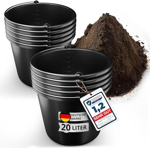 10 Stück Oramics 20L Eimer mit Edelstahl Henkel – Baueimer Kübel für Zement und Mörtel – Stabiler Wassereimer, Mörteleimer mit Skala für Haushalt, Garten, Baustellen (10x 20 Liter Putzeimer)