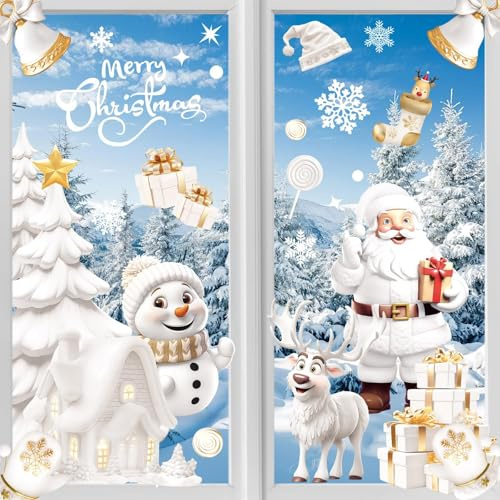 Fensterbilder Weihnachten Selbstklebend Weihnachtsdeko Fenster, Fenstersticker Weihnachten Fensteraufkleber Weihnachten Fensterbild, Wiederverwendbar Weihnachts Fensterbilder Winter für Fensterdeko
