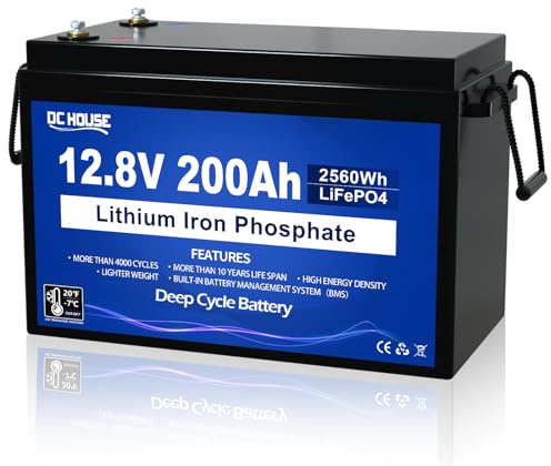 DCHOUSE 12V 200Ah LiFePO4 Batterie,verbessertes 200A BMS, Tieftemperaturschutz,4000 Zyklen Deep Cycle Lithiumbatterie, perfekt für Wohnmobile,Solaranlagen,Marine,Wohnwagen, netzunabhängige Anwendungen