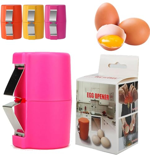 Egg Shell Opener, No Mess Easy Egg Opener Tool, Egg Cracker Tool for Raw Eggs, Stainless Steel Egg Peeler, Egg Cracking Tool, Dishwasher Safe (1, Pink)