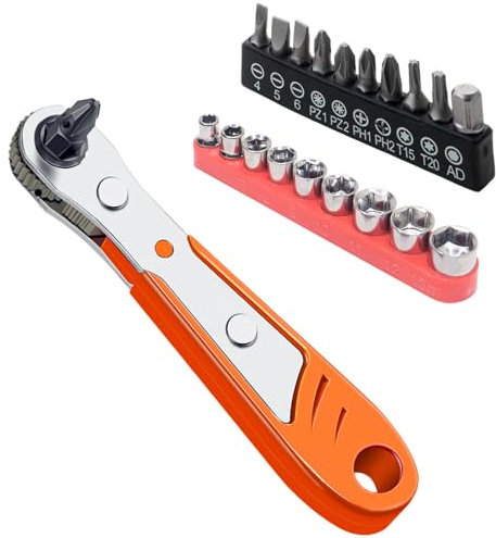 Set di cacciaviti a cricchetto ad angolo retto 19 in 1, cacciavite magnetico ad angolo retto a basso profilo, set di punte di sicurezza a 90 gradi, in acciaio per cuscinetti, mini chiave a cricchetto