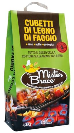Mister Brace, Cubetti di Legno di Faggio puro certificato, Cottura su brace di Legna, Truciolo Naturale, Ecologico Ecosostenibile, Sacchetto da 3,5kg (1, Cubetti Legno)