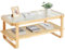 VEVOR Rattan Coffee Table, Rectangle Rattan Woven Wood Coffee Table with Tempered Glass Top, 45-Inch Modern Boho Storage Coffee Table with Natural Wood Legs, for Living Room, Bedroom & Small Spaces