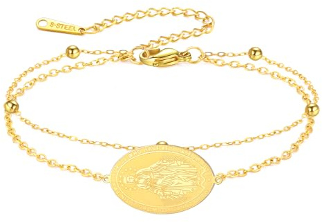 TEAMMER Zierliches Jungfrau Maria Rosenkranz Armband Mutter Mary Doppelschichtiges Perlenkettenarmband Religiöser Glaube-Schutzschmuck für Frauen und Männer