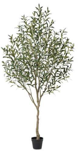 VeriNatural Artificial Plants Indoor Olive Tree - 180 cm Tall Faux Plant with Green Silk Leaves, Fruits & Black Plastic Pot, UV Resistant - Indoor Outdoor Home Decor for House, Garden, Office, VN126