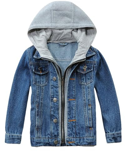 amropi Niños Chaqueta Vaquera con Capucha Jean Chaqueta Cremallera y Botones Jacket Azul01,5-6 años