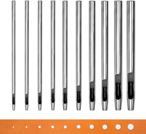 WUTA Locheisen Set,Basic Rund Hohlstanz-Schneidewerkzeug, Locheisensatz für Leder, Uhrenarmband, Dichtungsgürtel (10 Stück,0.5-5mm)