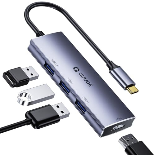 USB C Hub 4 in 1, QUUGE USB C to HDMI Adapter with 4K HDMI & 3 USB 3.2 Ports (5Gbps), Aluminium Laptop Docking Station for MacBook Pro M4, Dell XPS 13, Surface Pro 9