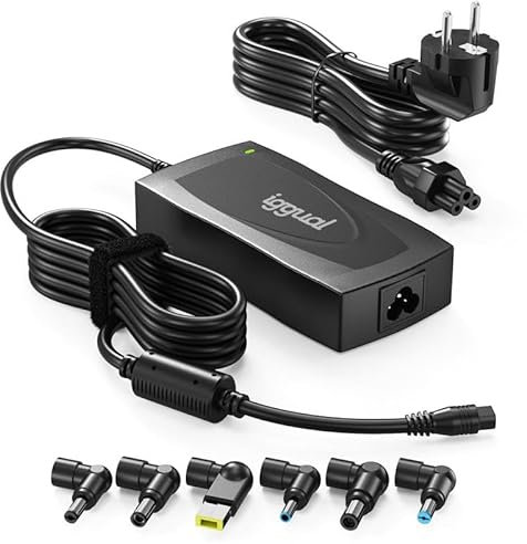 Iggual – Cargador Universal para Portátil 150W con 6 Conectores DC para Lenovo, HP, ASUS, Acer, MSI, Adaptador de Corriente con Protección y Diseño Compacto (CUA-6T-150W)