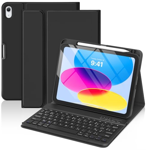 GAOJIE Coque Clavier pour iPad 11e Génération A16 2025/10e Génération 10,9 Pouces 2022, Coque de Protection avec Porte-Crayon, AZERTY Clavier Français Détachable sans Fil pour iPad 11/10.9''(Noir)