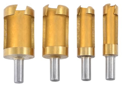 HOHXEN Cortador de Tapones de Madera, Tapón de Madera Broca Cónica, 4 Piezas de Acero al Carbono de Mango Redondo de Madera Plug Herramienta de Corte de Agujero, Tamaño - 6mm/8mm/13mm/16m