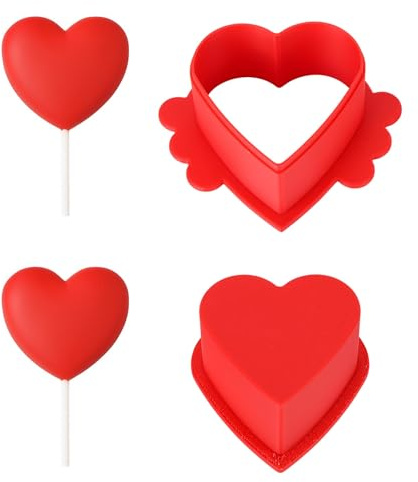Molde Tarta Corazón, 6,5x6,3cm Molde para Cake Pops con Alas PLA Impresión 3D Juego de Herramientas para Repostería Casera Postres de Boda Fondant Galletas Chocolate (Rojo)
