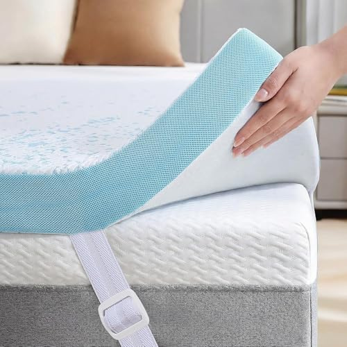 OhGeni 3 Inch Cooling King Size Gel Memory Foam Mattress Topper Pad,Soft Bed Cover with Anti-Slip Base & Zipper,Fits 6-19 Mattresses with Straps,Extra Comfort for Sleep &Back Pain Relief