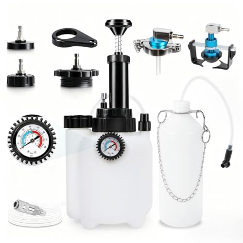 PARAOUTIL 3L Dispositivo para Cambiar el líquido de Frenos Kit de purgado de Frenos para automóviles con depósito de aspiración de 1 litro, 4 adaptadores y Adaptador Universal para purgado de Frenos