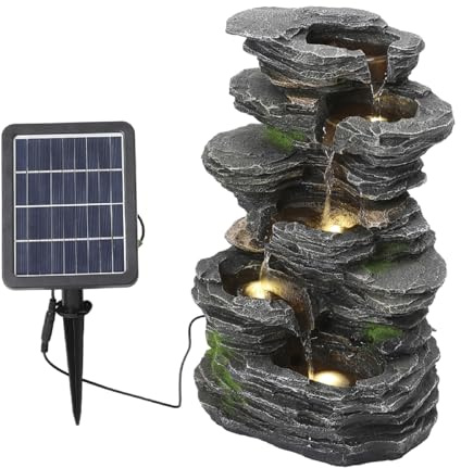 Fuente solar para exteriores, diseño en cascada de 4 niveles con luces LED para decoración de jardín y patio