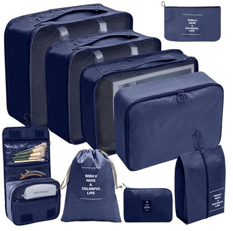 9 pz/set Cubi di Imballaggio Organizzatore di Viaggio Per Carry On Valigie Vestiti Bagagli Grande Stoccaggio Impermeabile Articoli da toeletta di Stocc